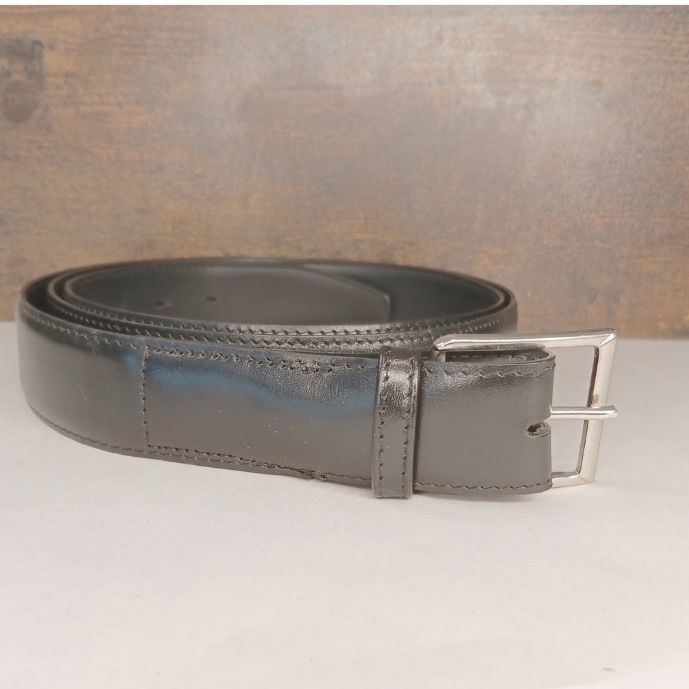 Lyntone Belt Mens 46 Black Good‎ Glazed Aniline Leather Easy Stretch Made in USA